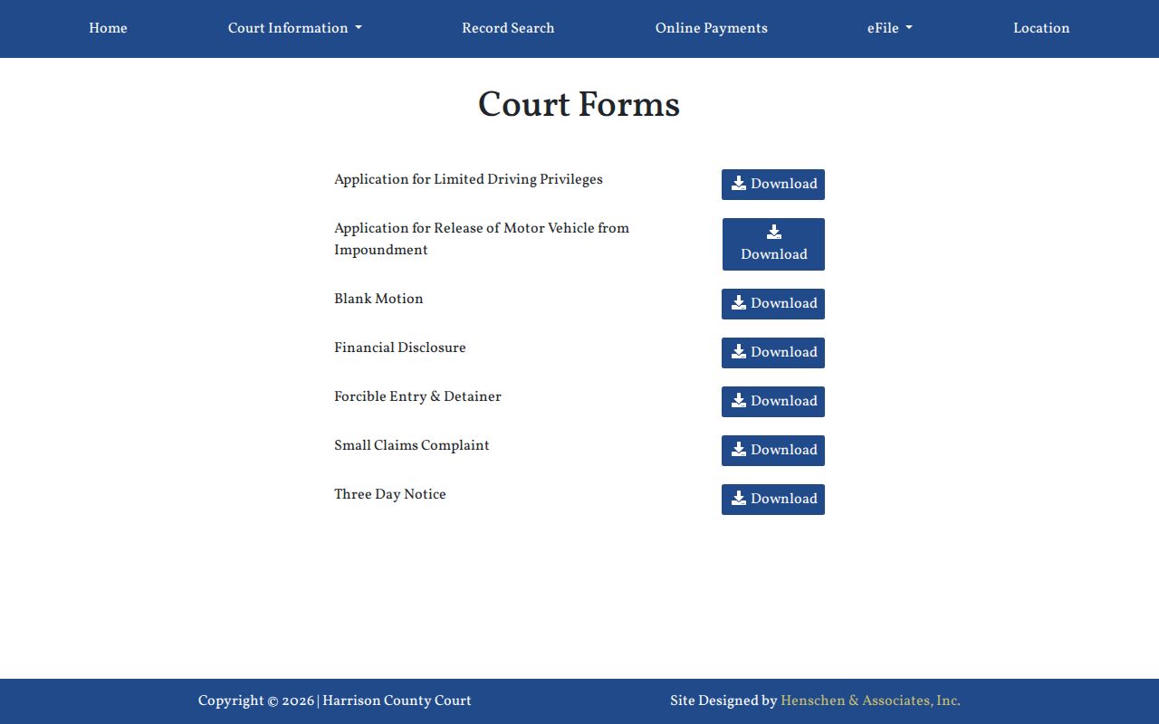 Harrison County civil court dockets official court forms source