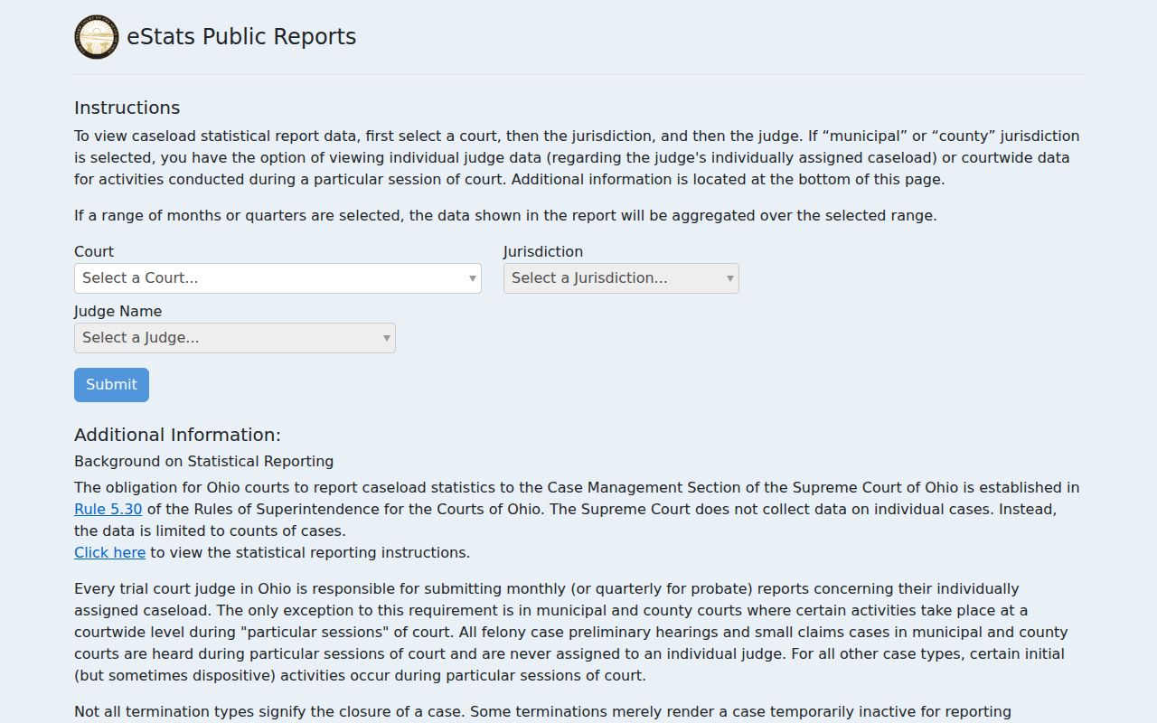 Harrison County court schedule Ohio eStats public court reports