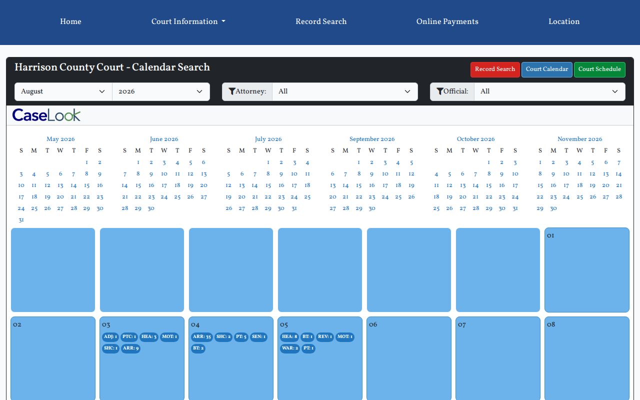 Harrison County court schedule County Court CaseLook month calendar