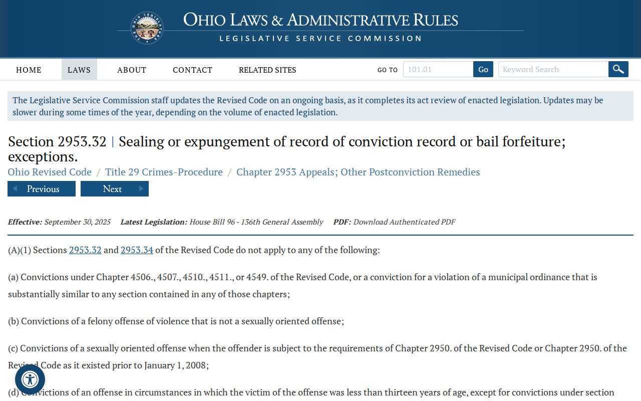 Harrison County criminal court dockets Ohio sealing and expungement law